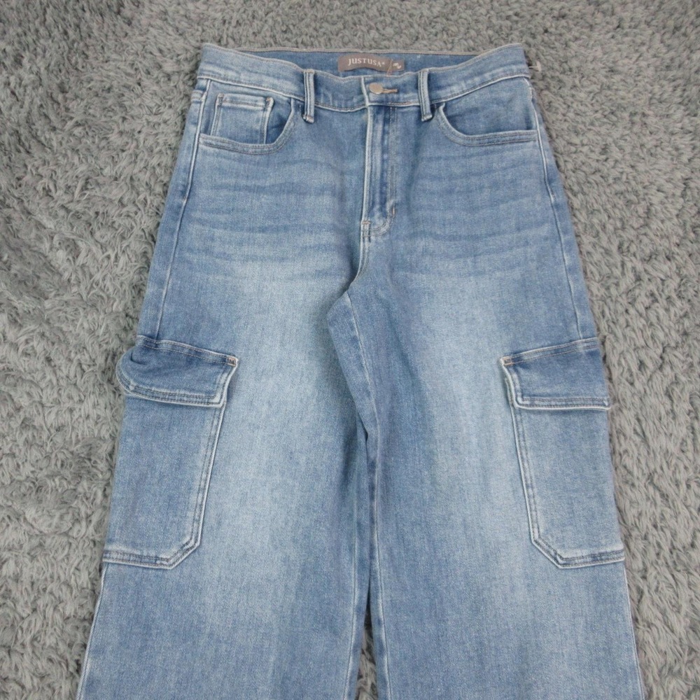 JustUSA Jeans Womens 28P/6P Blue Mid Rise Cargo Wide Leg Relaxed Denim 29x28* - Picture 2 of 16